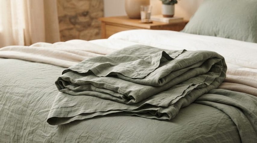 Stonewashed Linen Sheet — detail view
